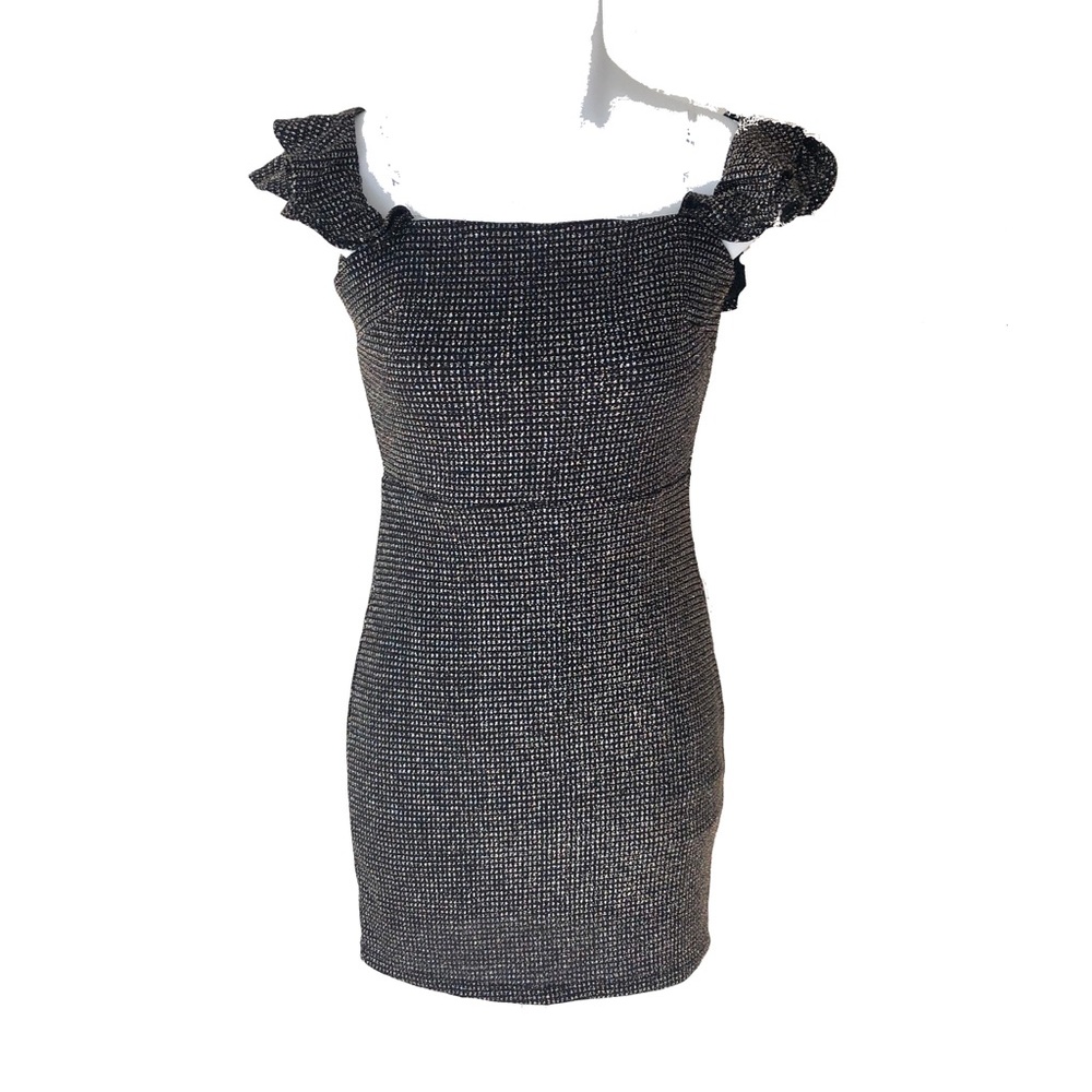 Just Me Off The Shoulder Metallic Mini Dress